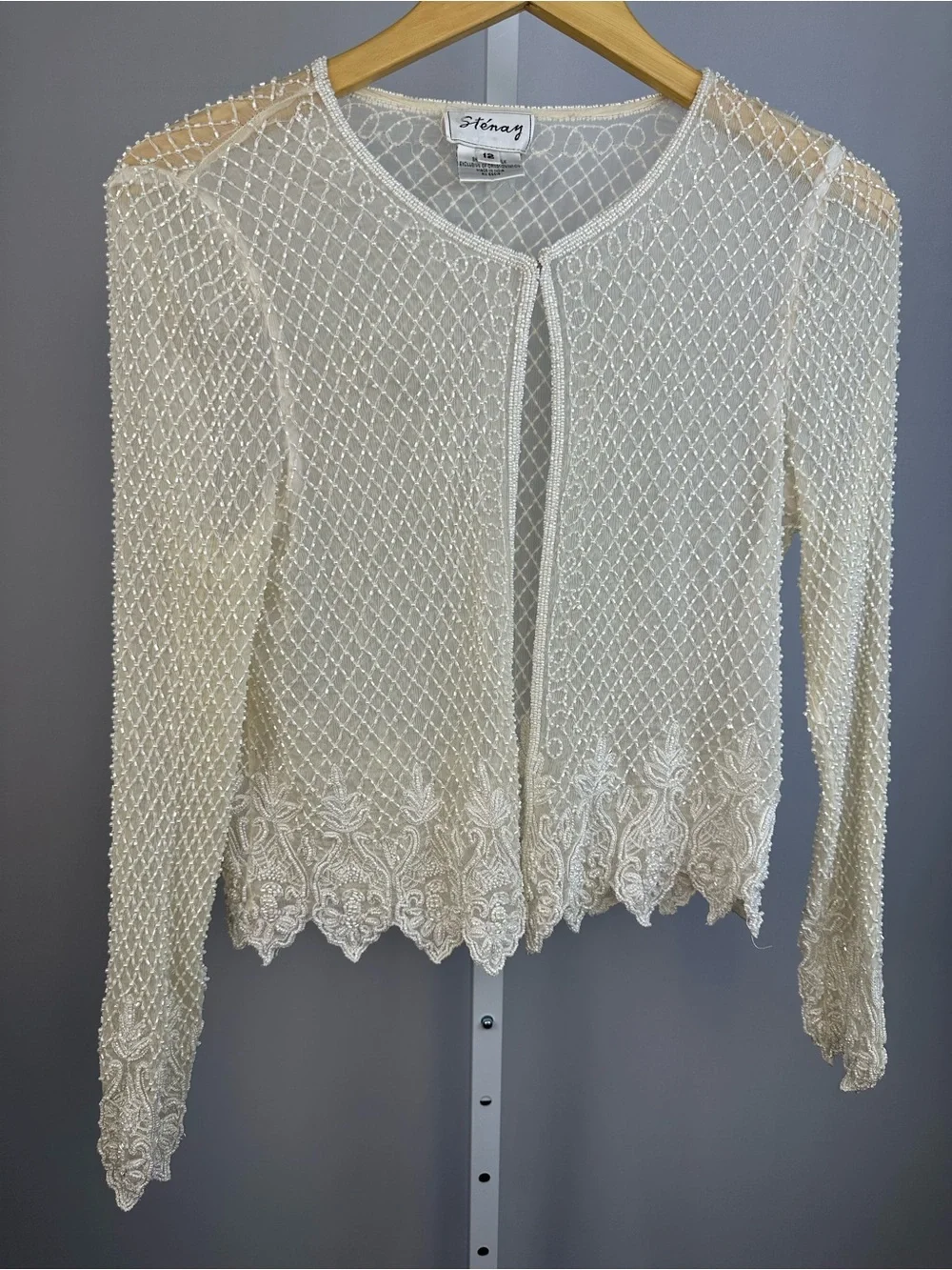 Vintage Sténay Silk Beaded Pearl Sequin Jacket Bridal Wedding Ivory 12